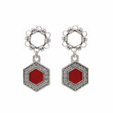 Orecchini Deco Statement in Rodio con Rosso & Pavé