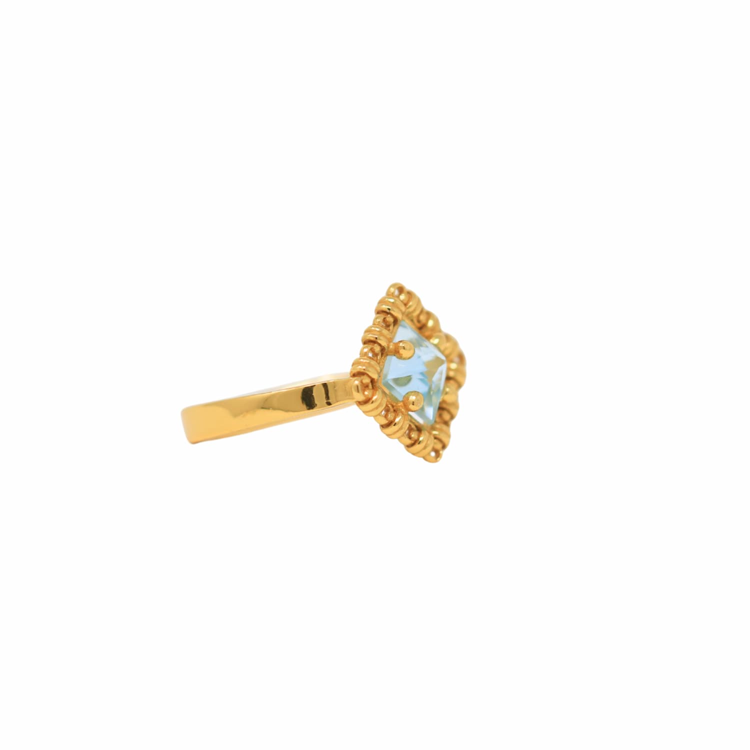 Anello Quadra in Oro con Topazio Azzurro, Piccolo