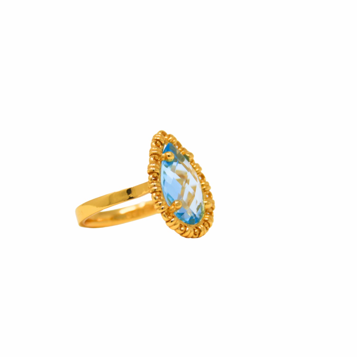 Anello Goccia in Oro con Topazio Azzurro, Piccolo