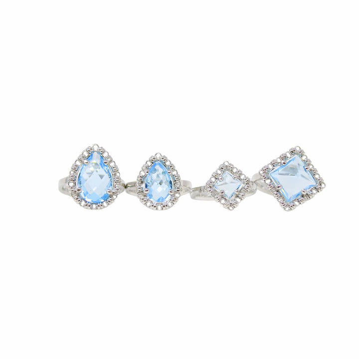 Anello Quadra in Rodio con Topazio Azzurro