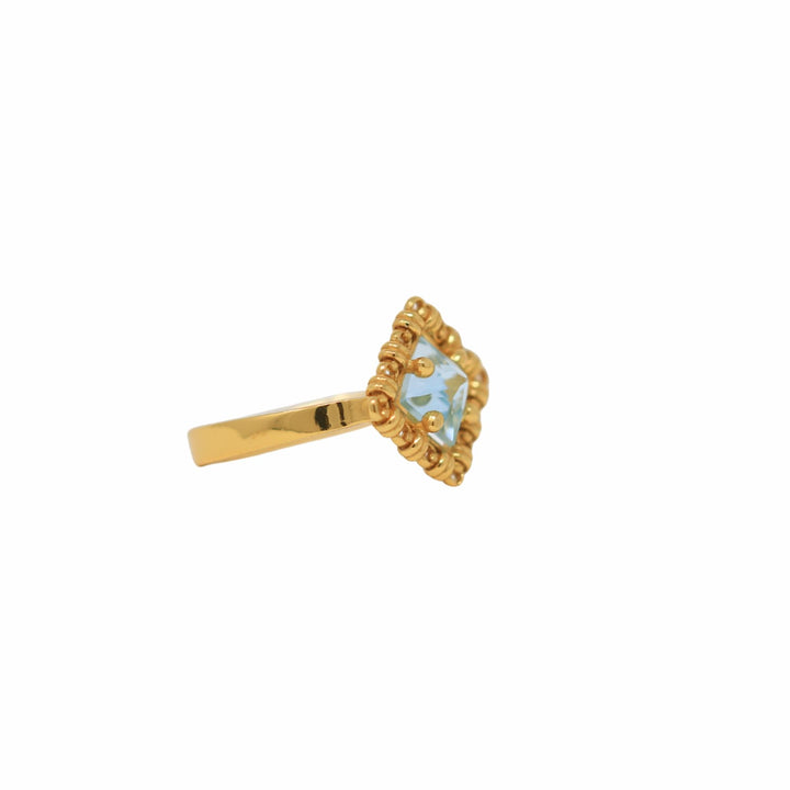 Anello Quadra in Oro con Topazio Azzurro