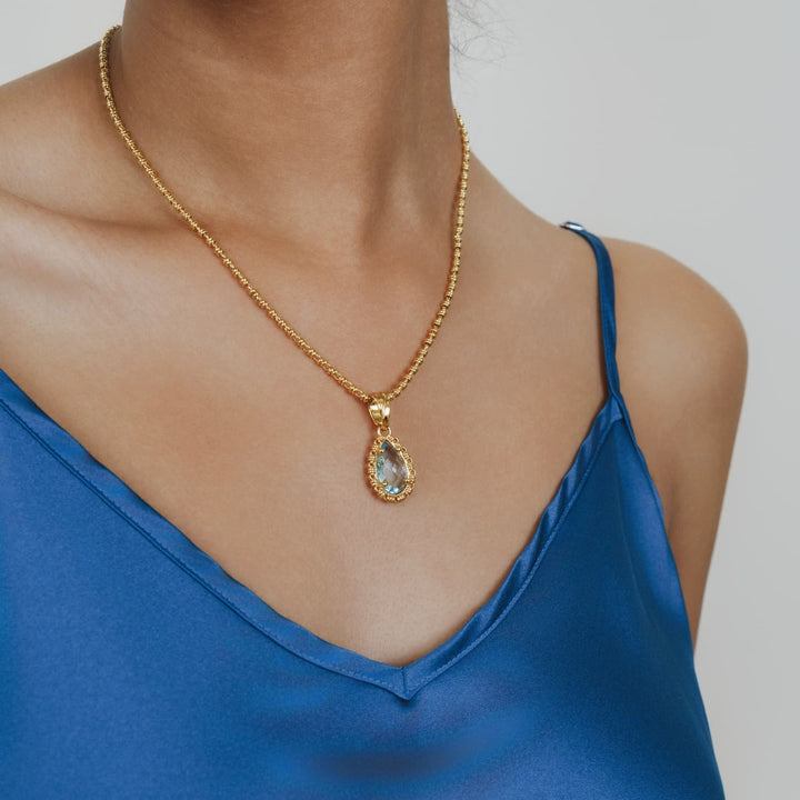 Pendente Goccia in Oro con Topazio Azzurro, Piccolo