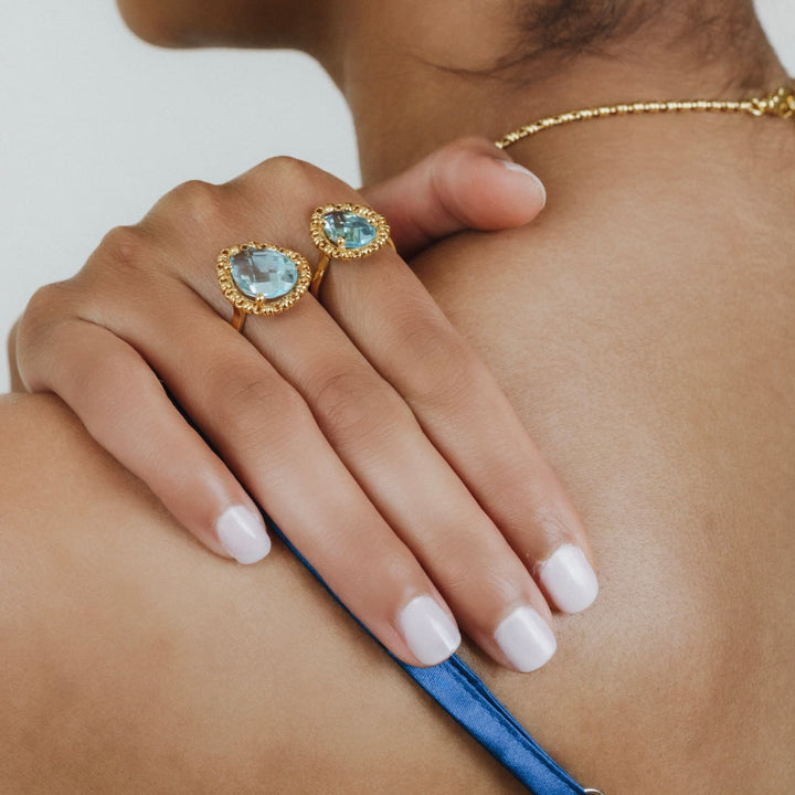 Anello Goccia in Oro con Topazio Azzurro, Grande