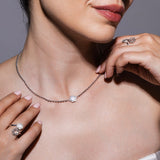 Collana Deco in Rodio con Verde, Bianco & Pavé
