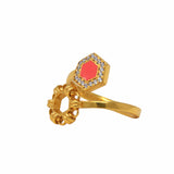 Anello Deco Statement in Oro con Corallo & Pavé