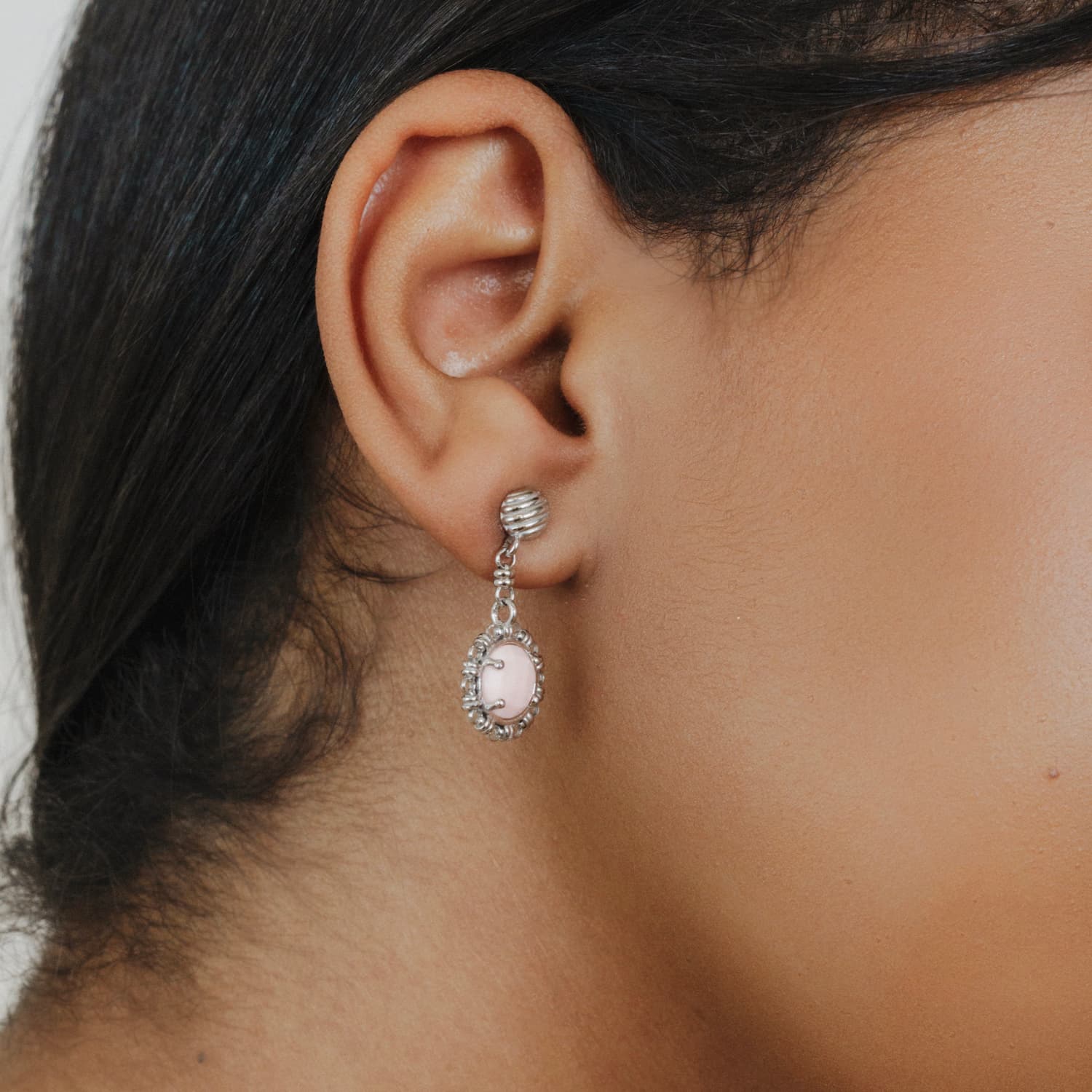 Orecchini Gemma in Rodio con Corallo Rosa