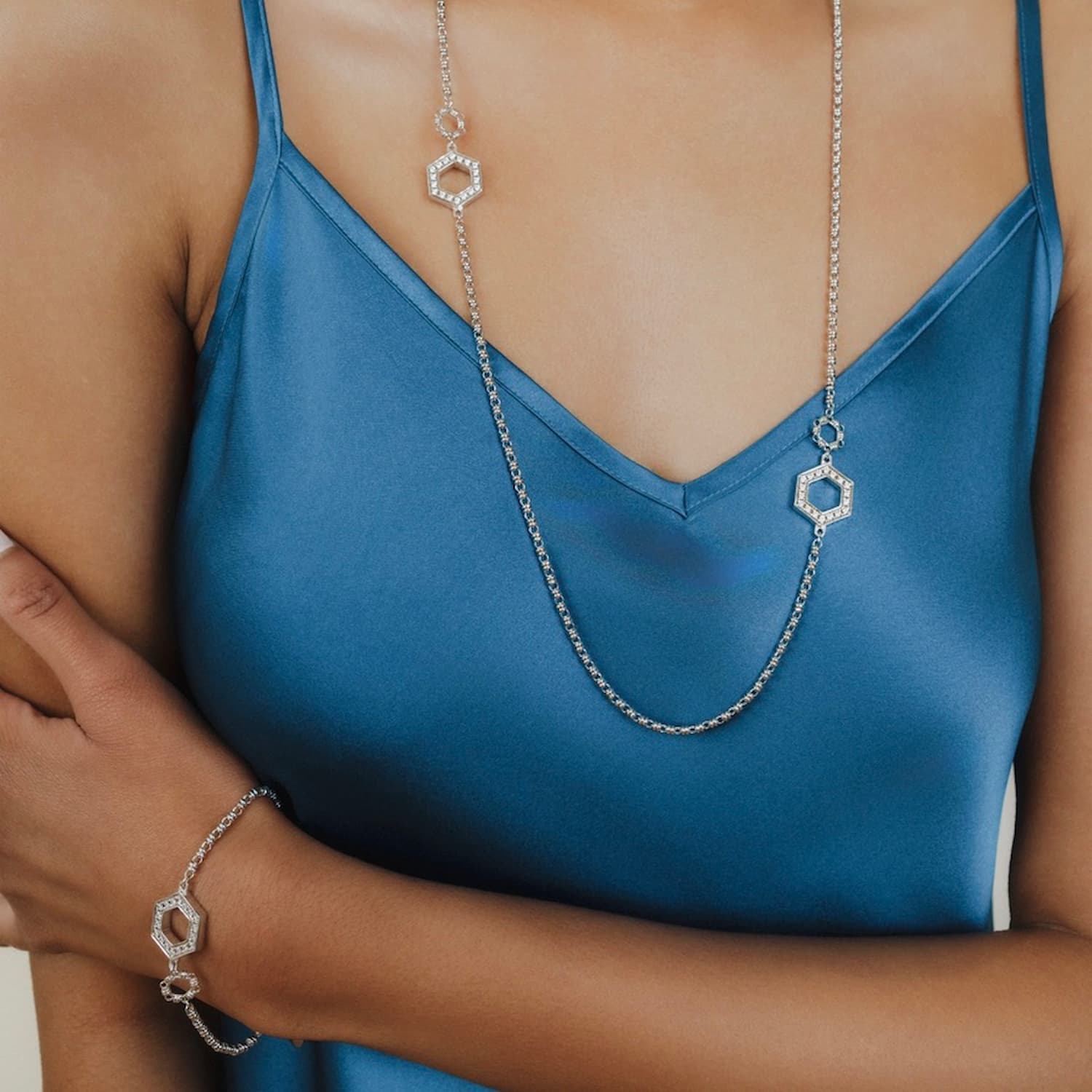 Collana Super Deco in Rodio con Pavé