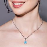 Pendente Deco in Rodio con Blu, Turchese & Pavé