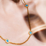 Collana Deco Statement in Oro con Blu, Turchese & Pavé