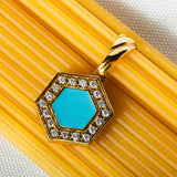 Pendente Deco in Oro con Blu, Turchese & Pavé