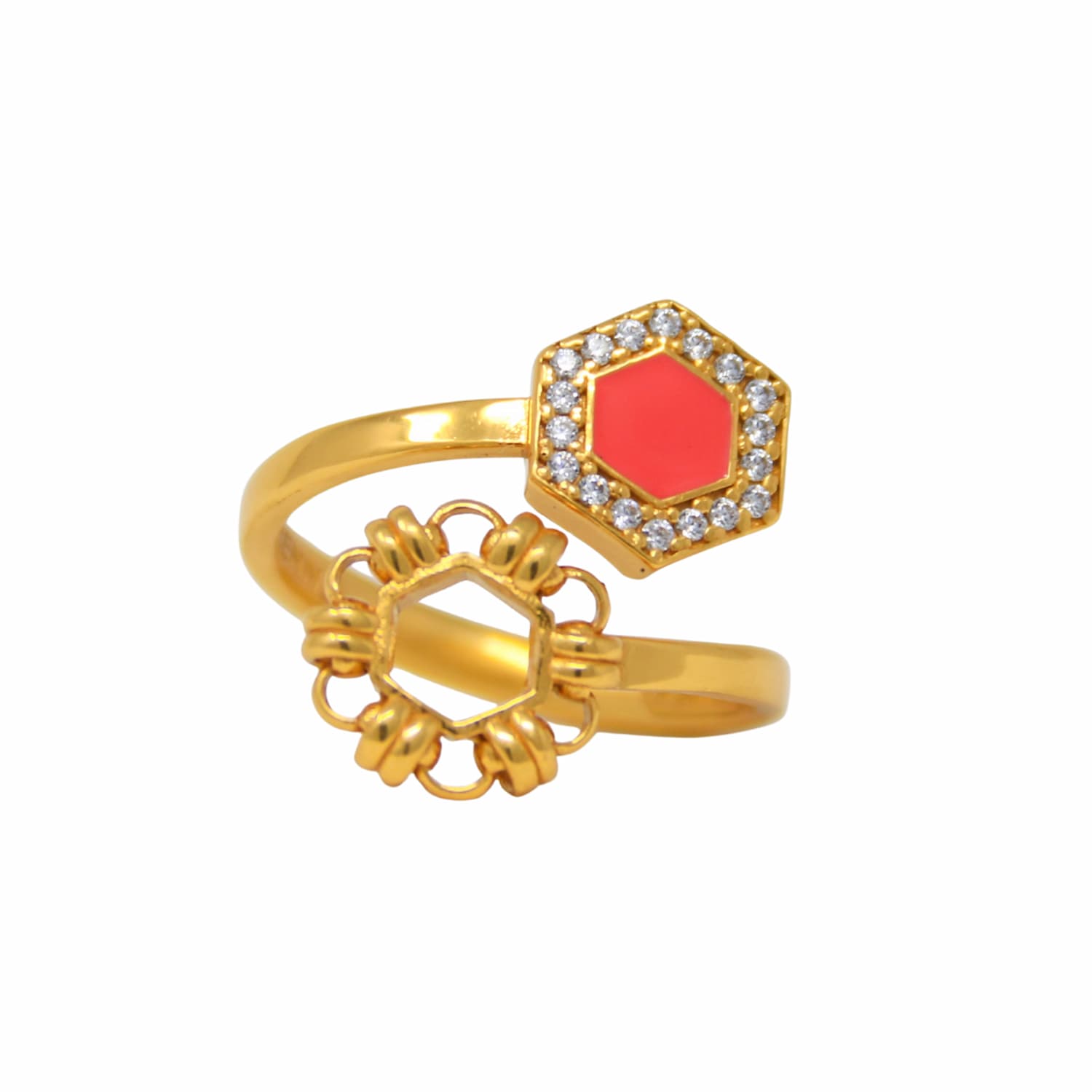 Anello Deco Statement in Oro con Corallo & Pavé