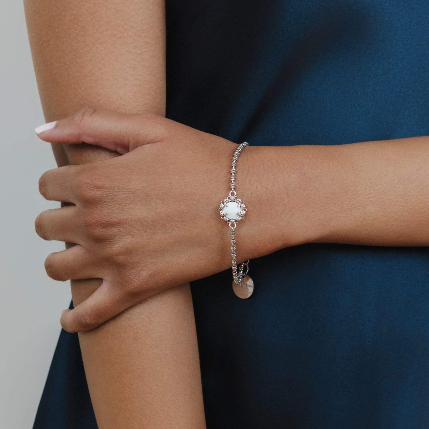 Bracciale Gemma in Rodio con Agata Bianca