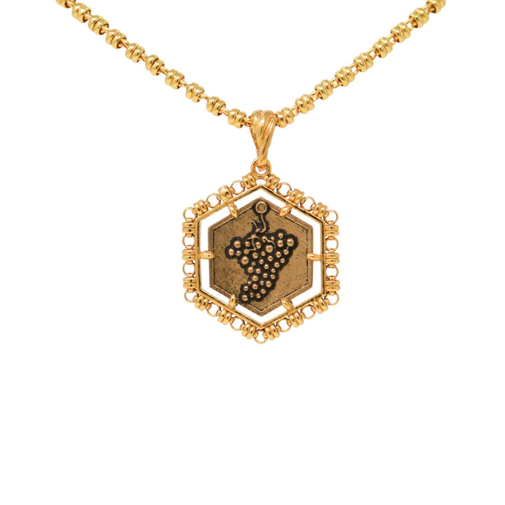 Pendente Filary Esagonale in Oro con Formella Uva Bronzo Anticato