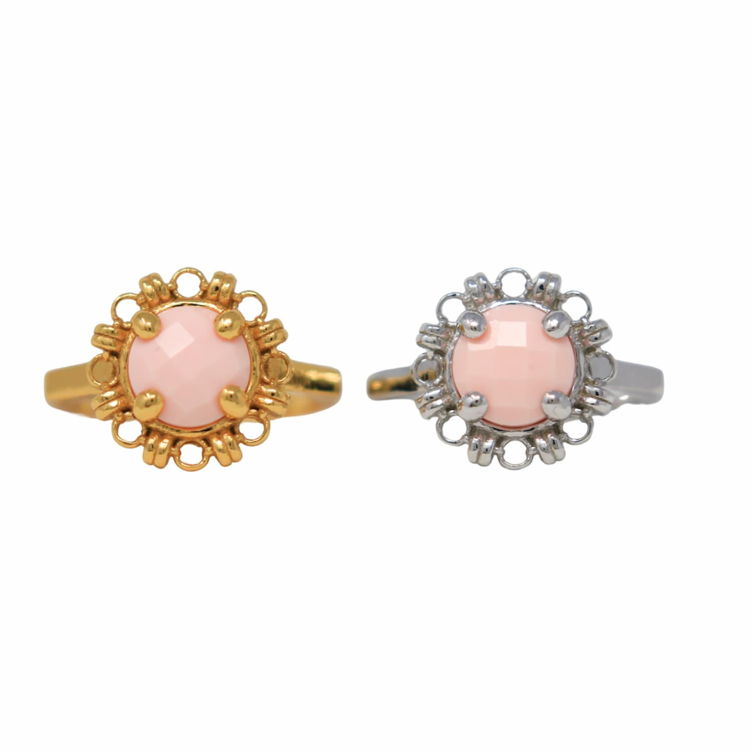 Anello Gemma in Rodio con Corallo Rosa