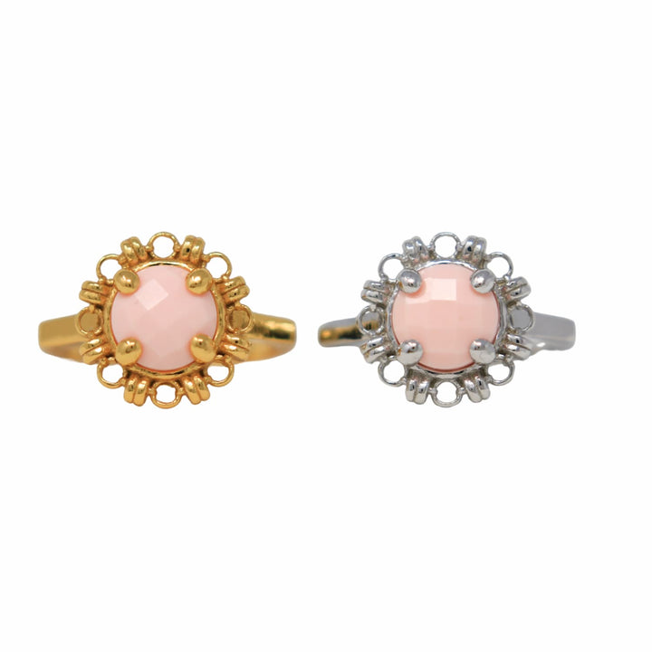 Anello Gemma in Rodio con Corallo Rosa