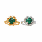 Anello Gemma in Rodio con Malachite