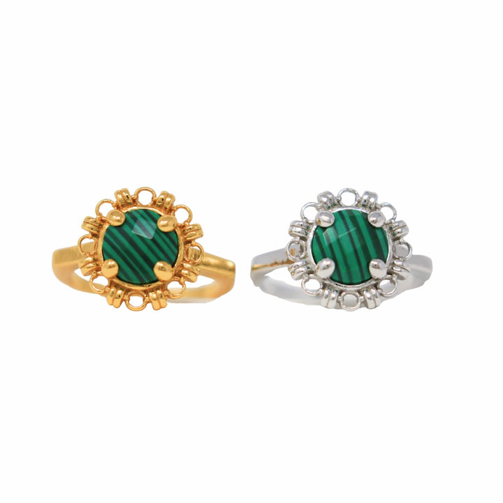 Anello Gemma in Rodio con Malachite