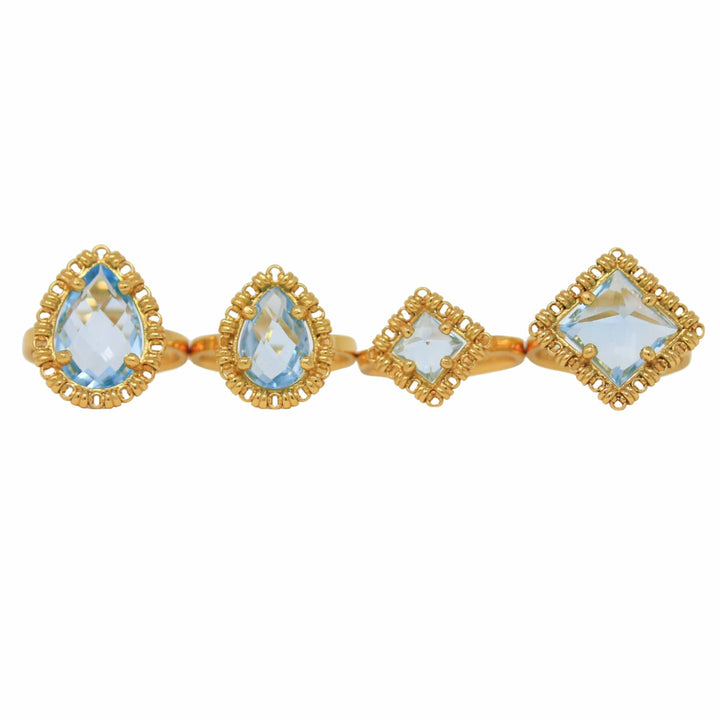 Anello Quadra in Oro con Topazio Azzurro