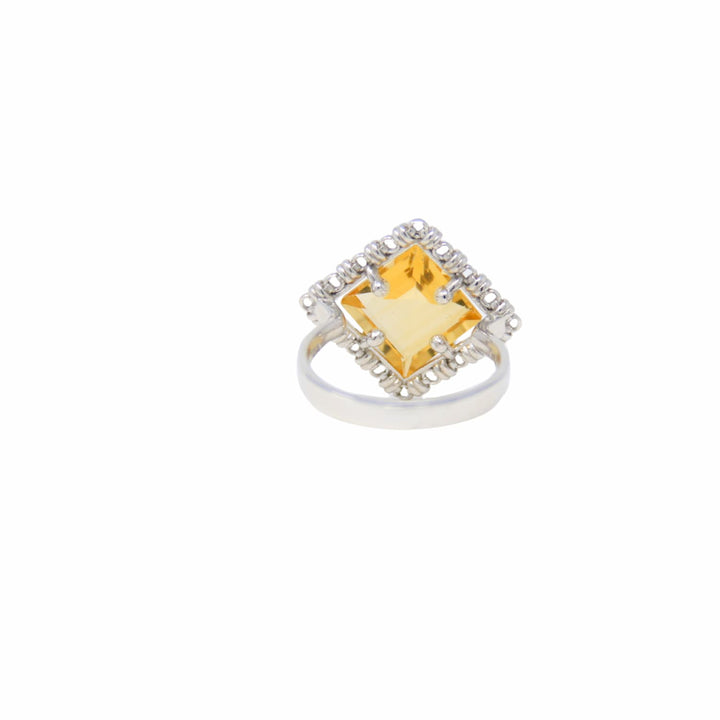 Anello Quadra in Rodio con Citrino
