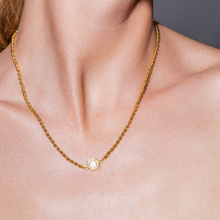 Collana Deco in Oro con Verde, Bianco & Pavé