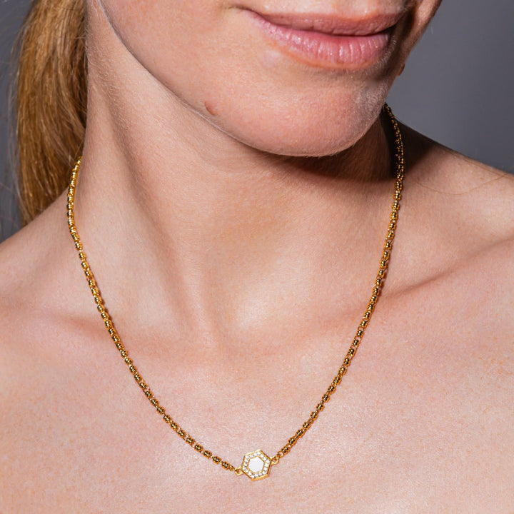 Collana Deco in Oro con Verde, Bianco & Pavé