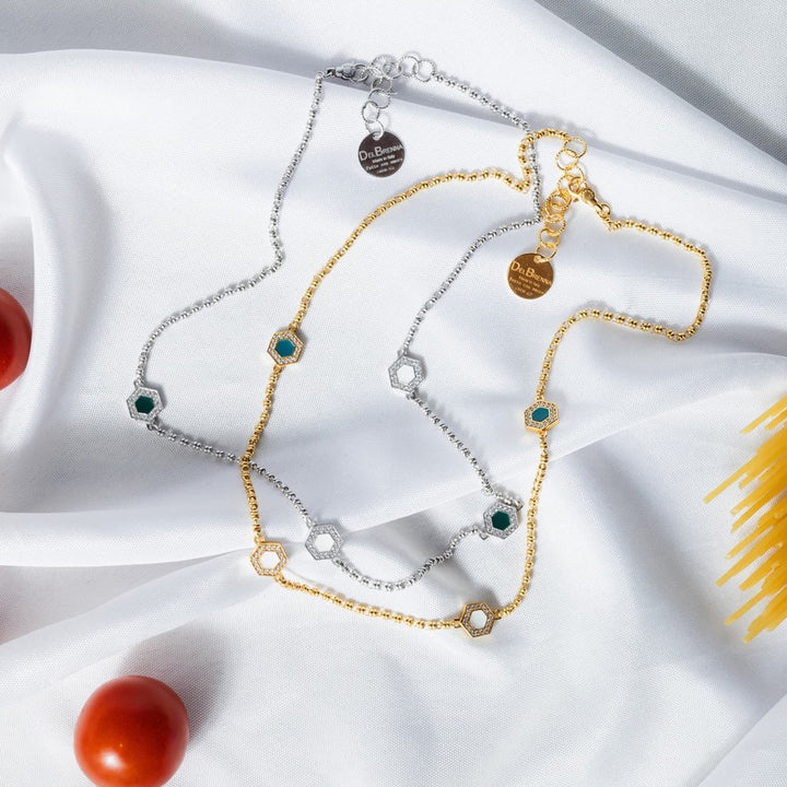 Collana Deco Statement in Oro con Verde, Bianco & Pavé