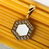 Pendente Deco in Oro con Verde, Bianco & Pavé