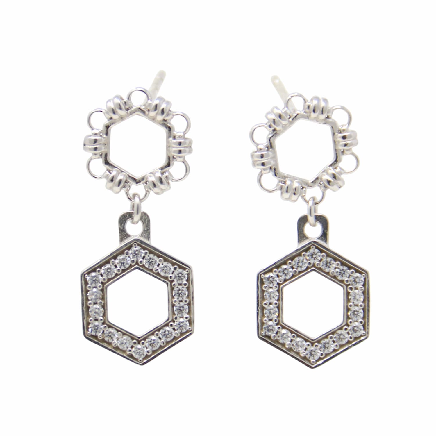 Orecchini Deco Statement in Rodio con Pavé