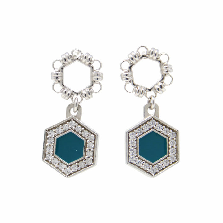 Orecchini Deco Statement in Rodio con Verde & Pavé