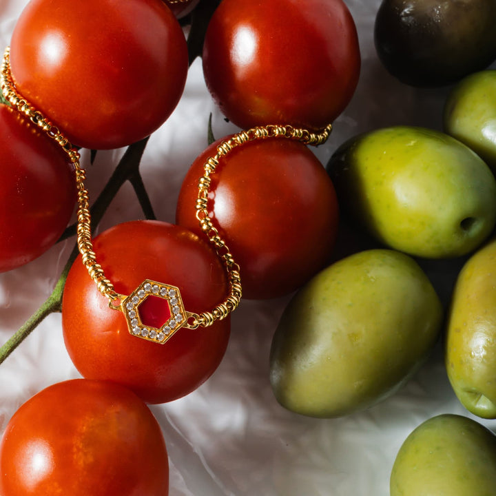 Collana Deco in Oro con Rosso, Corallo & Pavé