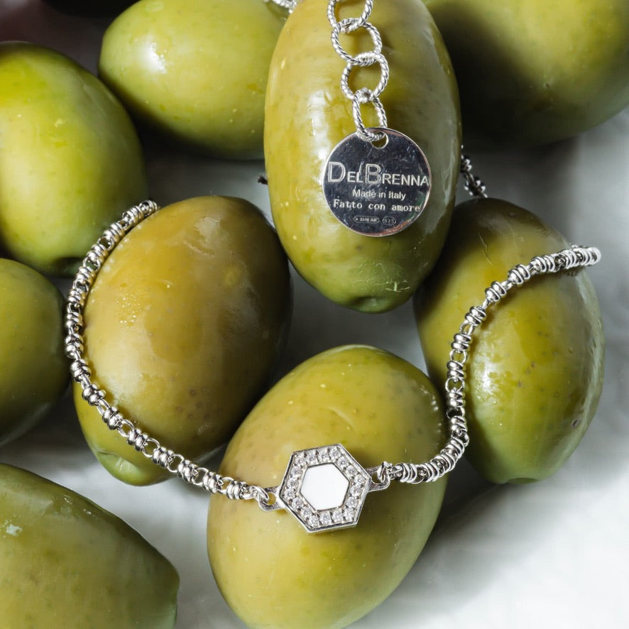 Collana Deco in Rodio con Verde, Bianco & Pavé