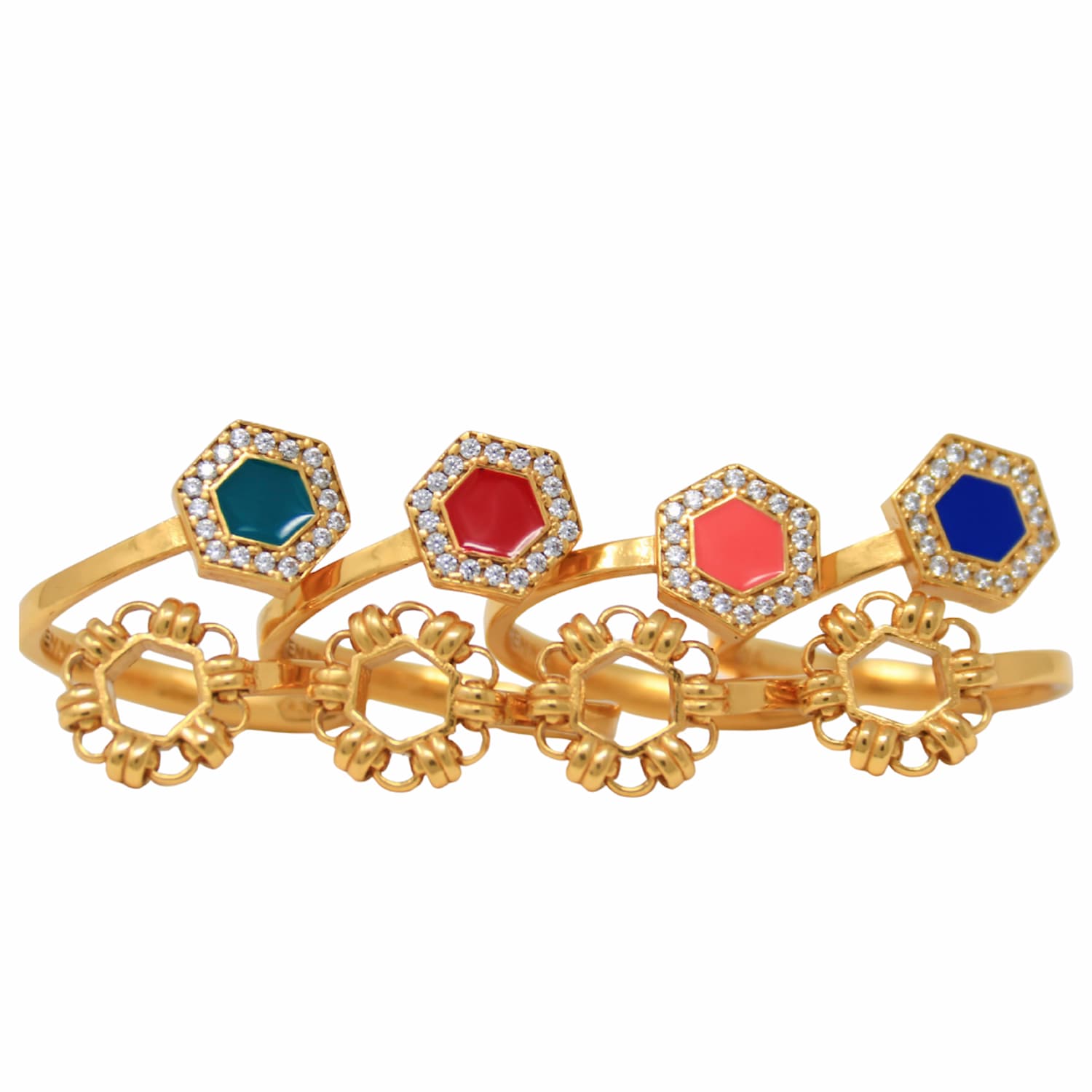 Anello Deco Statement in Oro con Corallo & Pavé