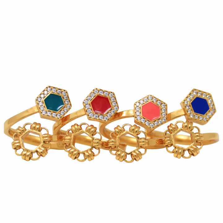 Anello Deco Statement in Oro con Corallo & Pavé