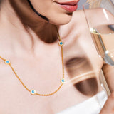 Collana Deco Statement in Oro con Blu, Turchese & Pavé