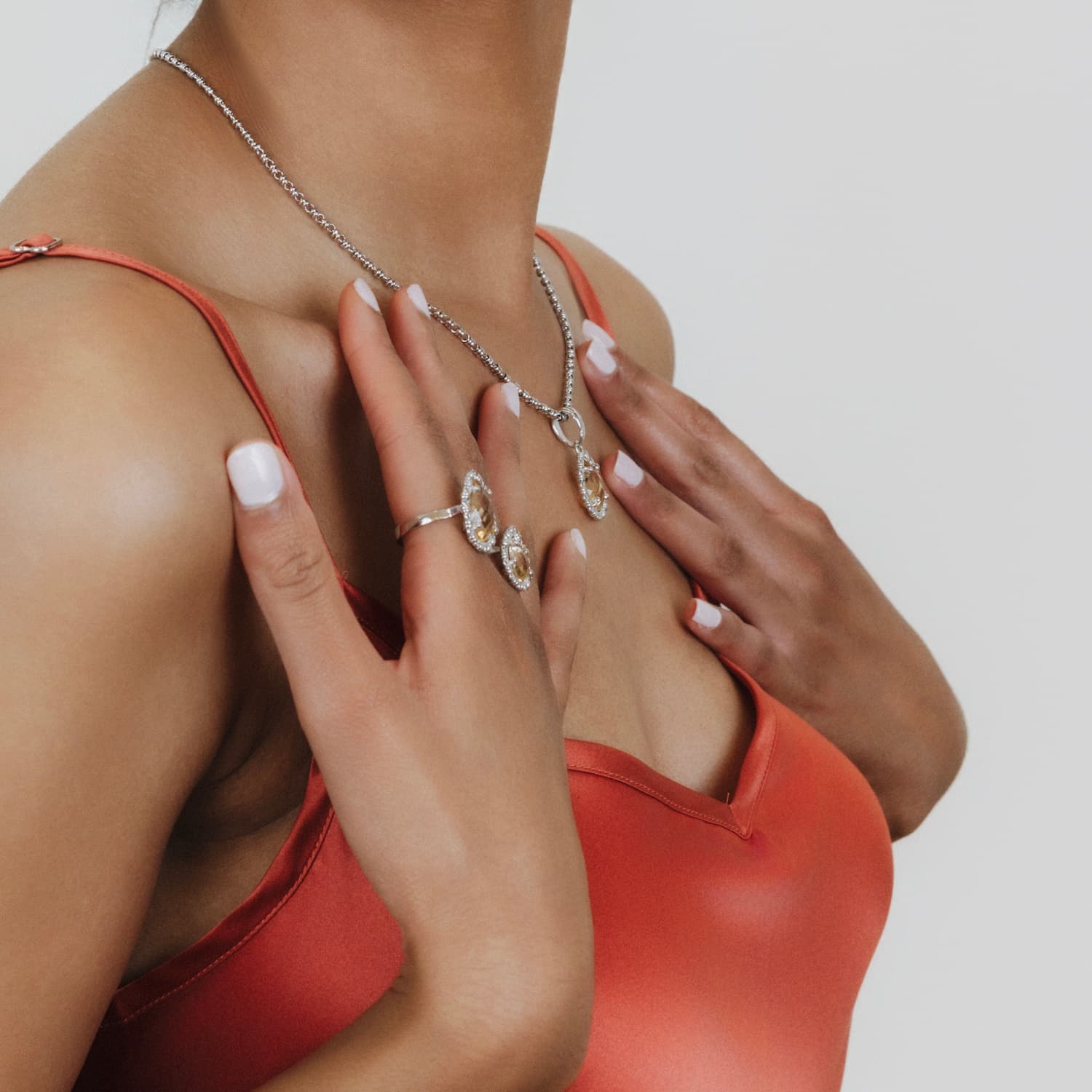 Pendente Goccia in Rodio con Citrino, Grande