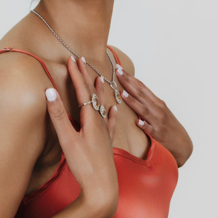 Anello Goccia in Rodio con Citrino, Piccolo