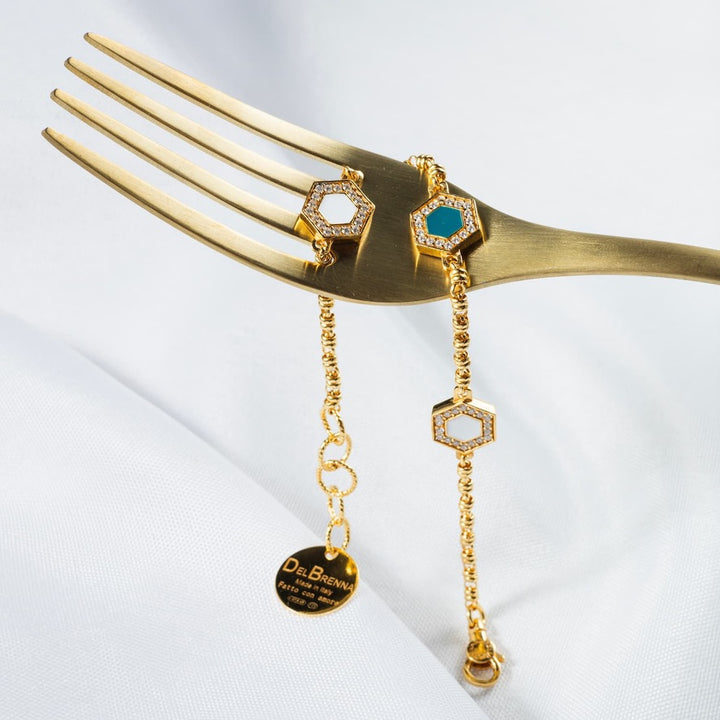 Bracciale Deco Statement in Oro con Verde, Bianco & Pavé