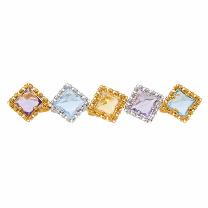 Anello Quadra in Rodio con Citrino