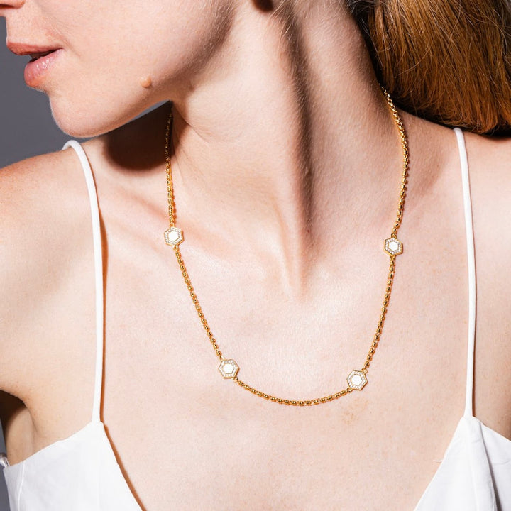 Collana Deco Statement in Oro con Verde, Bianco & Pavé