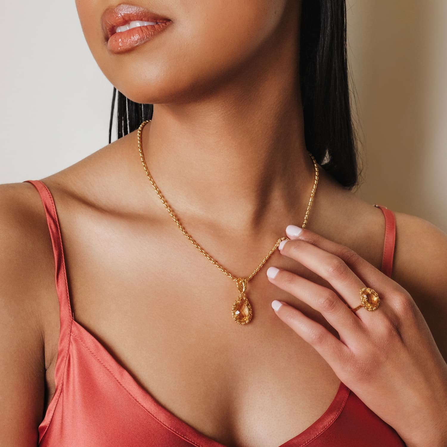 Anello Goccia in Oro con Citrino, Piccolo