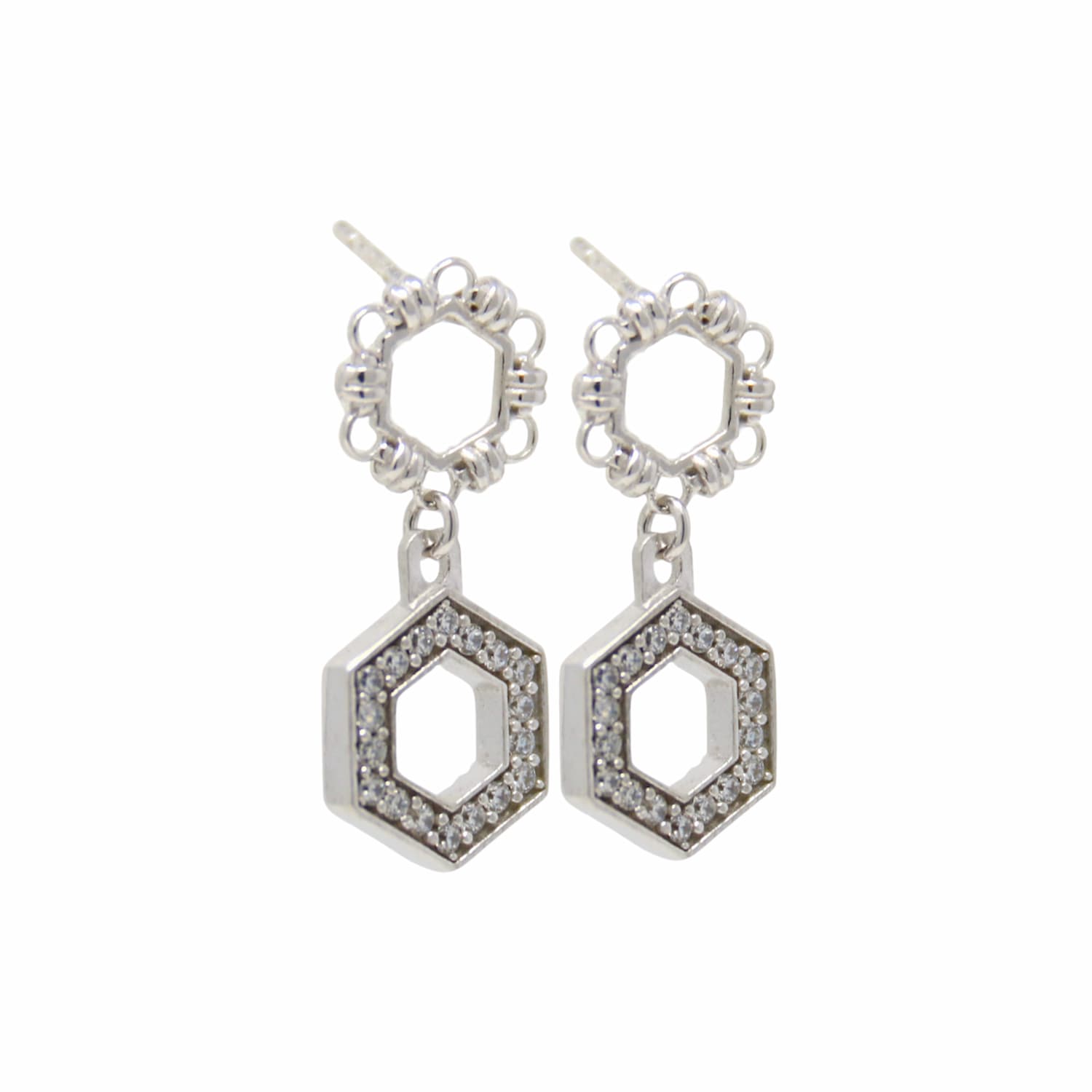 Orecchini Deco Statement in Rodio con Pavé