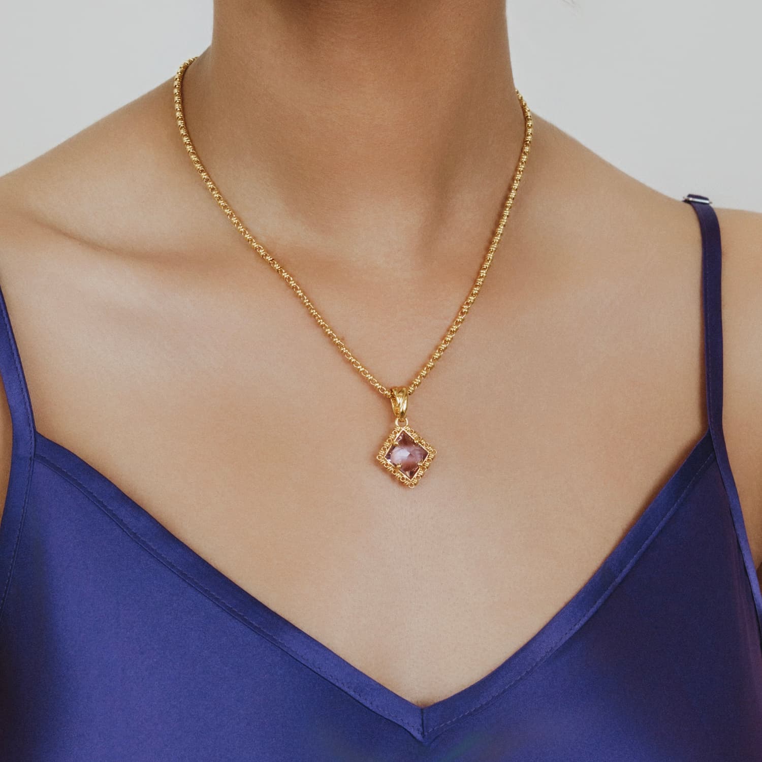 Pendente Quadra in Oro con Ametista