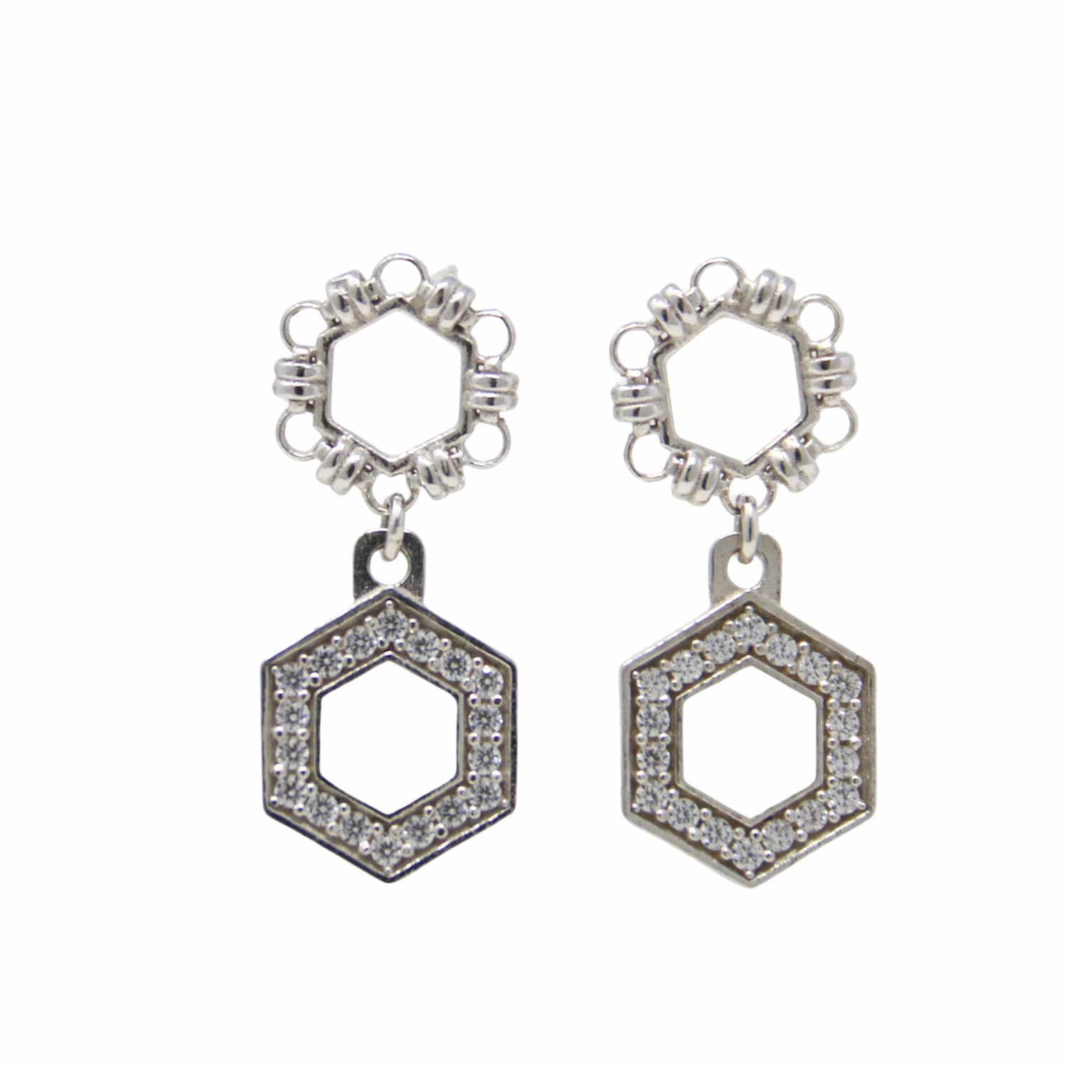 Orecchini Deco Statement in Rodio con Bianco & Pavé