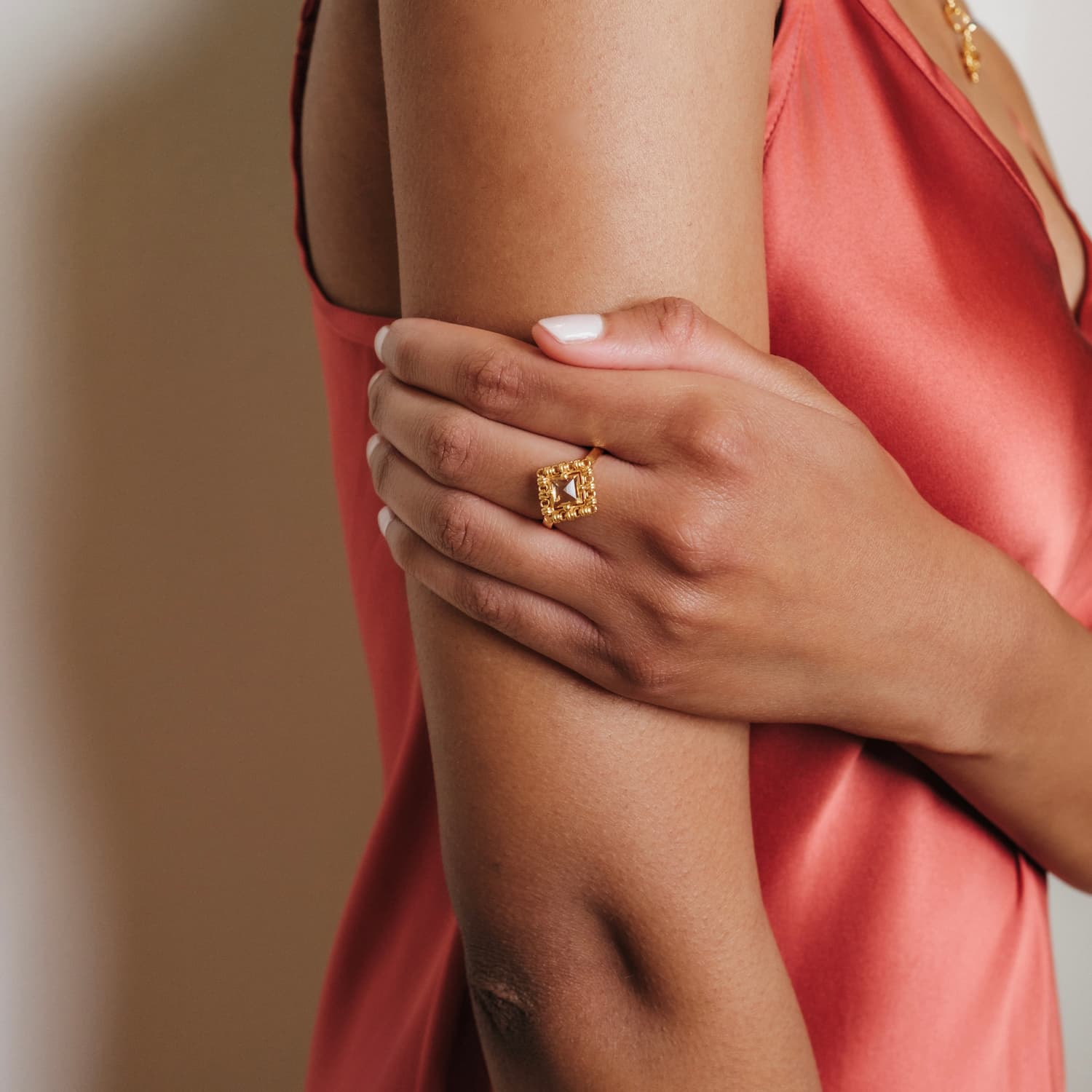 Anello Quadra in Oro con Citrino, Piccolo