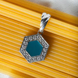 Pendente Deco in Rodio con Verde, Bianco & Pavé