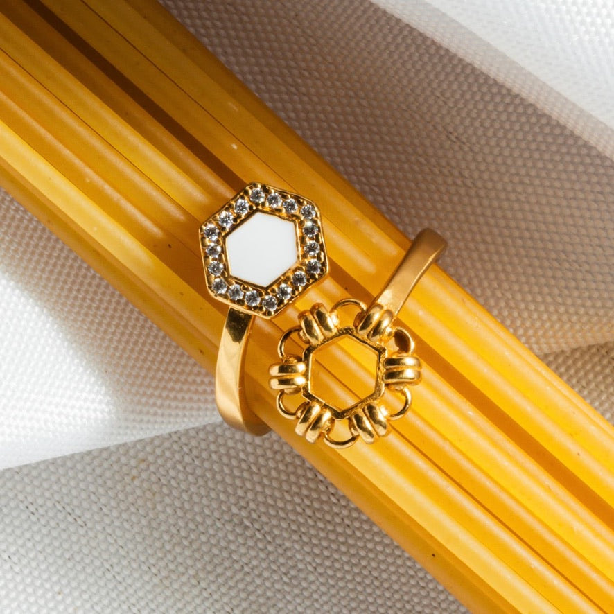 Anello Deco Statement in Oro con Bianco & Pavé