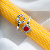 Anello Deco Statement in Rodio con Rosso & Pavé