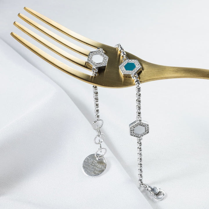 Bracciale Deco Statement in Rodio con Verde, Bianco & Pavé