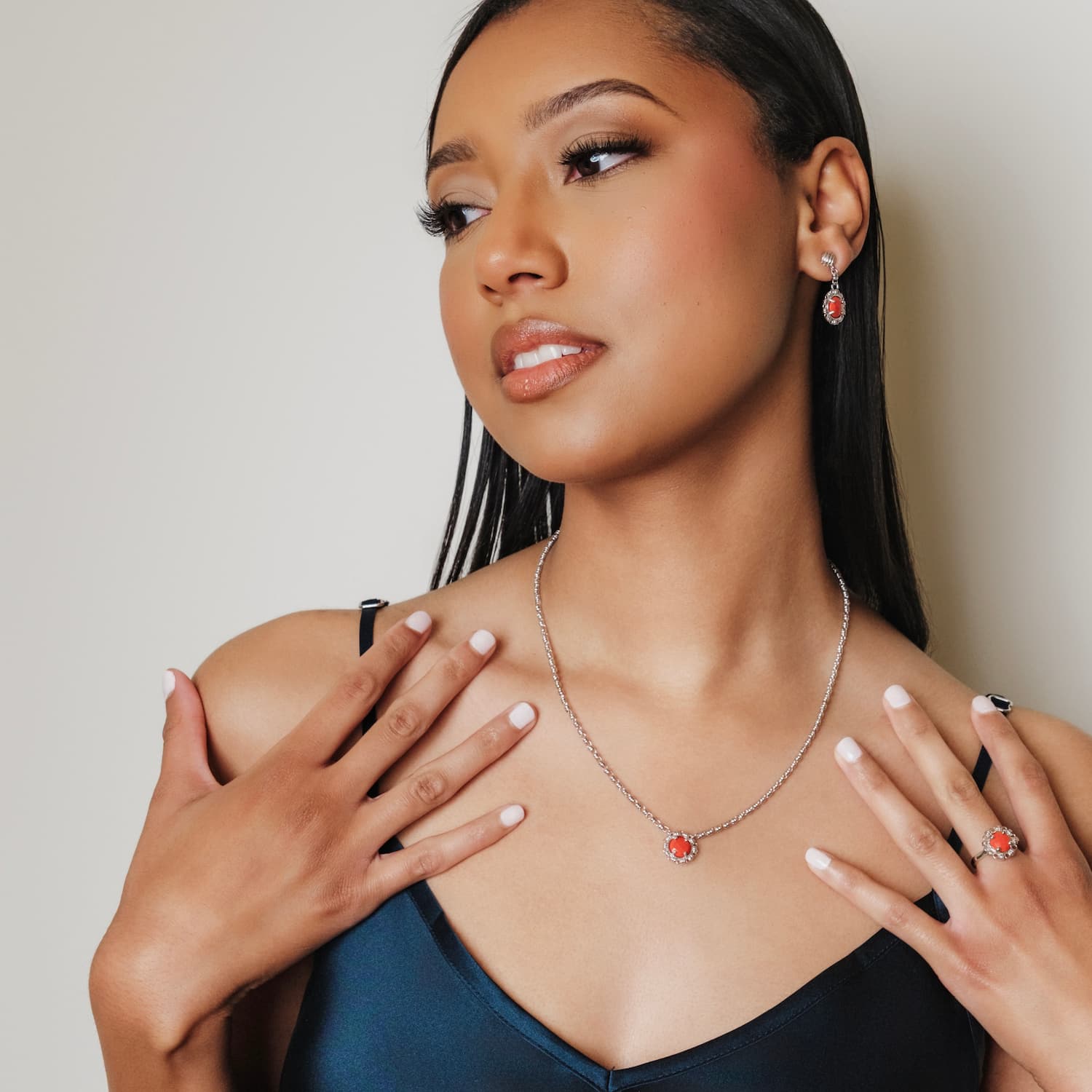 Collana Gemma in Rodio con Corallo