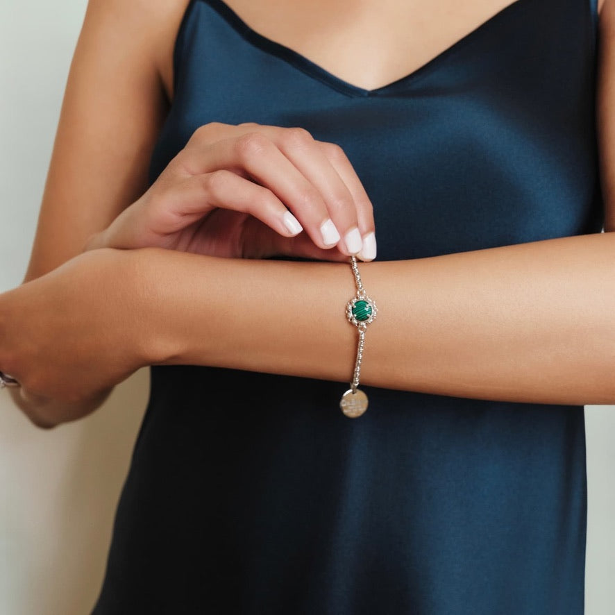 Bracciale Gemma in Rodio con Malachite